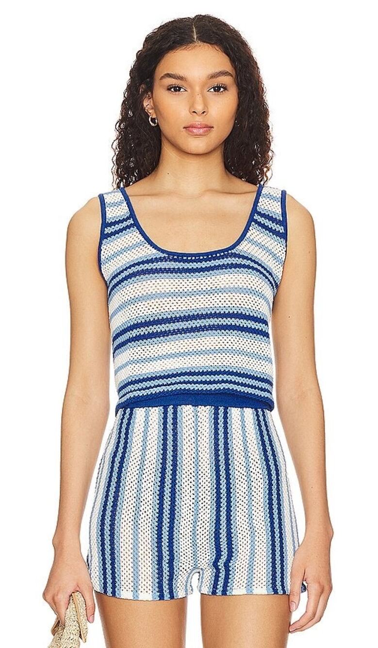 Solid & Striped Charlie Marina Blue Stripe Knit Scoop Neck Cropped Tank Top L